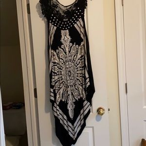 Black and white handkerchief hem sleeveless dress